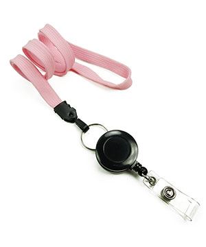  3/8 inch Pink badge reel lanyard attached split ring with retractable ID reel-blank-LNB32RNPNK 