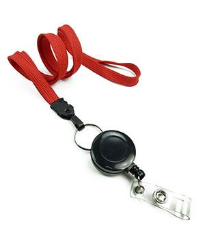  3/8 inch Red retractable ID lanyard attached split ring with ID badge reelblankLNB32RNRED 