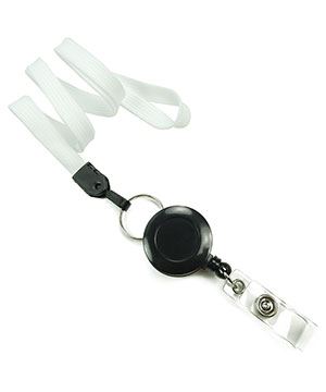  3/8 inch White badge reel lanyard attached split ring with retractable ID reel-blank-LNB32RNWHT 