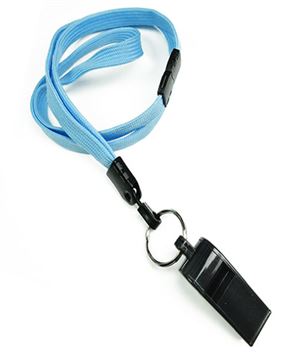  3/8 inch Baby blue breakaway lanyard attached split ring with whistleblankLNB32WBBBL