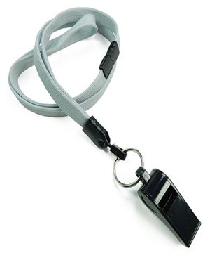  3/8 inch Gray breakaway lanyard attached split ring with whistleblankLNB32WBGRY 