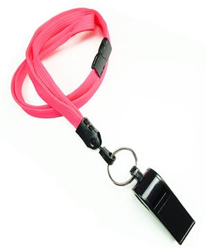  3/8 inch Hot pink breakaway lanyard attached split ring with whistleblankLNB32WBHPK 