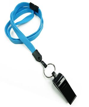  3/8 inch Light blue breakaway lanyard attached split ring with whistleblankLNB32WBLBL 