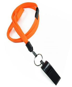  3/8 inch Neon orange breakaway lanyard attached split ring with whistleblankLNB32WBNOG 