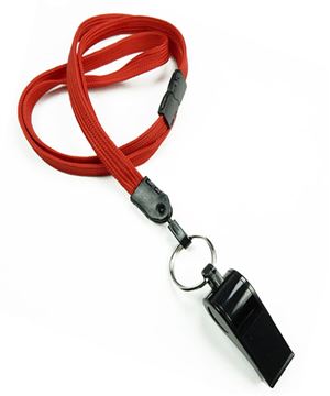  3/8 inch Red breakaway lanyard attached split ring with whistleblankLNB32WBRED 
