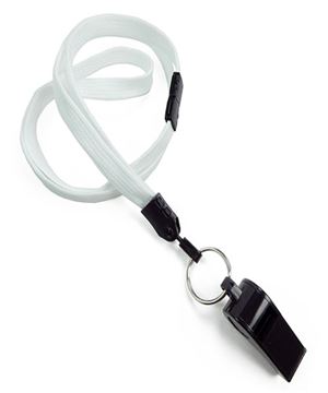  3/8 inch White breakaway lanyard attached split ring with whistleblankLNB32WBWHT 