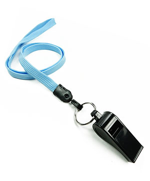 3/8 inch Baby blue neck lanyard attached keyring with plastic whistleblankLNB32WNBBL