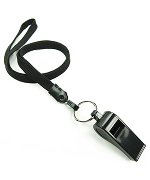  3/8 inch Black neck lanyard attached keyring with plastic whistleblankLNB32WNBLK 