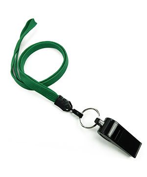  3/8 inch Green neck lanyard attached keyring with plastic whistleblankLNB32WNGRN 