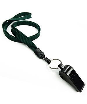  3/8 inch Hunter green neck lanyard attached keyring with plastic whistleblankLNB32WNHGN 