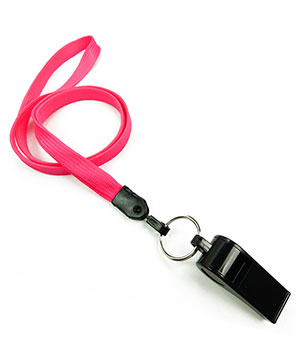  3/8 inch Hot pink neck lanyard attached keyring with plastic whistleblankLNB32WNHPK 