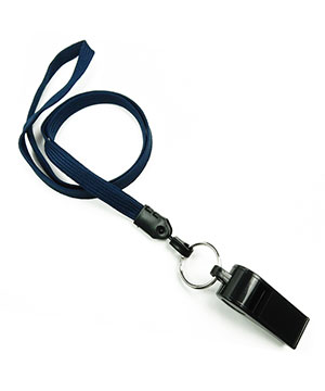  3/8 inch Navy blue neck lanyard attached keyring with plastic whistleblankLNB32WNNBL 