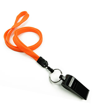  3/8 inch Neon orange neck lanyard attached keyring with plastic whistleblankLNB32WNNOG 