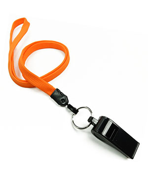  3/8 inch Orange neck lanyard attached keyring with plastic whistleblankLNB32WNORG 