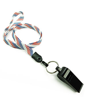  3/8 inch Patriotic pattern neck lanyard attached keyring with plastic whistleblankLNB32WNRBW