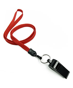  3/8 inch Red whistle lanyard with key ring and whistle-blank-LNB32WNRED 
