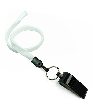  3/8 inch White neck lanyard attached keyring with plastic whistleblankLNB32WNWHT 