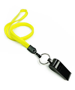  3/8 inch Yellow neck lanyard attached keyring with plastic whistleblankLNB32WNYLW 