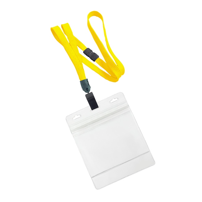  3/8 inch Dandelion breakaway lanyard with plastic clip attached clear horizontal 4 x 3 ziplock title bar badge holderplainLNB3H3BDDL 
