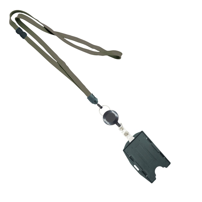  3/8 inch Dark gray  breakaway lanyard attached split ring with ID badge reel with horizontal/vertical double-sided ID card holder-blank-LNB3RBBDGY 