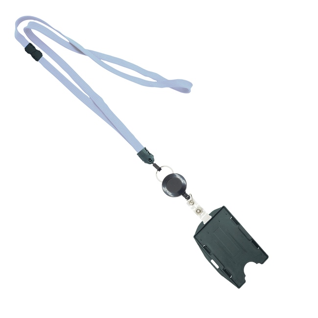  3/8 inch Gray  breakaway lanyard attached split ring with ID badge reel with horizontal/vertical double-sided ID card holder-blank-LNB3RBBGRY 