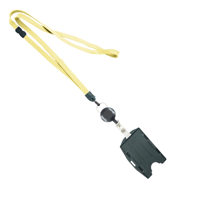  3/8 inch Light gold  breakaway lanyard attached split ring with ID badge reel with horizontal/vertical double-sided ID card holder-blank-LNB3RBBLGD 