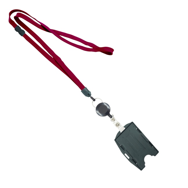  3/8 inch Maroon  breakaway lanyard attached split ring with ID badge reel with horizontal/vertical double-sided ID card holder-blank-LNB3RBBMRN 