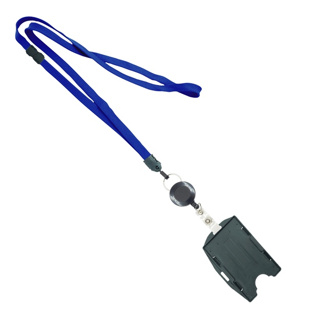  3/8 inch Royalblue  breakaway lanyard attached split ring with ID badge reel with horizontal/vertical double-sided ID card holder-blank-LNB3RBBRBL 
