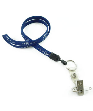  3/8 inch Custom lanyard attached metal keyring with a ID strap pin clip-Screen Printing-LNP0317N 
