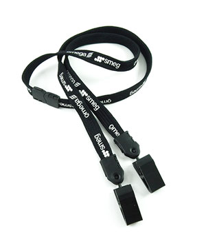  3/8 inch Custom breakaway lanyards with double plastic ID clips-Screen Printing-LNP03D2B 