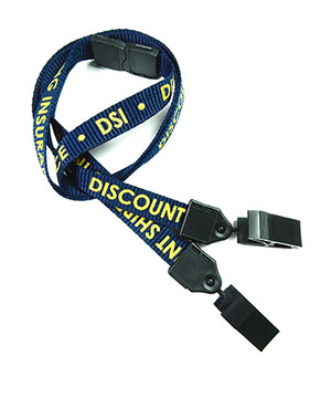  1/2 inch Customized double clip lanyard attached safety breakaway and a plastic clip on lanyard strap each end-Screen Printing-LNP04D2B 