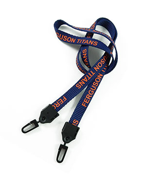  1/2 inch Customized double hook lanyard attached a plastic rotating j hook on strap each end-Screen Printing-LNP04D3N 