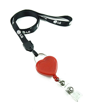  1/2 inch Customized lanyard attached split ring with a heart shape badge reel-Screen Printing-LNP04R2N 