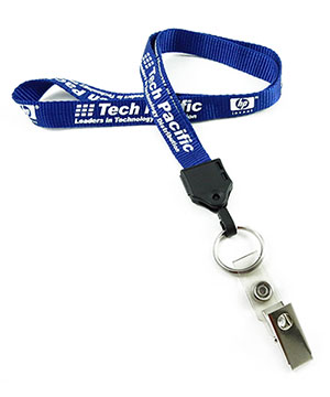  5/8 inch Custom ID lanyard attached metal keyring with a ID strap clip-Screen Printing-LNP0507N 