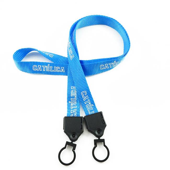  5/8 inch Custom double end lanyards with plastic lanyard hook on strap each end-Screen Printing-LNP05D1N 