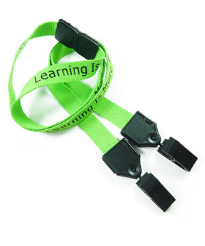 5/8 inch Custom double clip lanyard attached safety breakaway and a plastic clip on lanyard strap each end-Screen Printing-LNP05D2B 