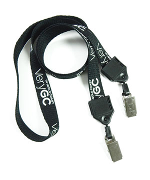  5/8 inch Custom double clip lanyard with a rotating clip on lanyard strap each end-Screen Printing-LNP05DCN 