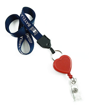  5/8 inch Custom badge reel lanyard attached metal keyring with a heart shape badge reel-Screen Printing-LNP05R2N 