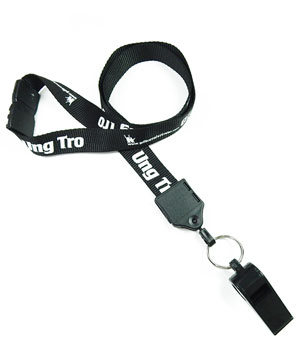  3/4 inch Personalized whistle lanyard attached rotating split ring with a plastic whistle and safety breakaway-Screen Printing-LNP0605B 