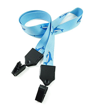  3/4 inch Personalized double clip lanyard with a plastic clip on lanyard strap each end-Screen Printing-LNP06D2N 