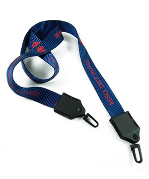  3/4 inch Personalized double hook lanyard attached a plastic rotating j hook on lanyard strap each end-Screen Printing-LNP06D3N 