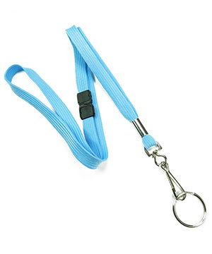  3/8 inch Baby blue work lanyard attached breakaway and swivel hook with key ring-blank-LRB320BBBL