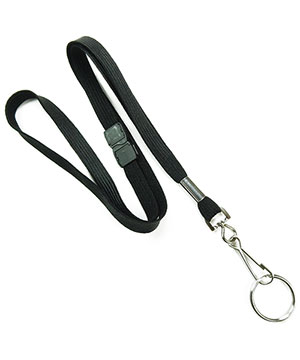  3/8 inch Black work lanyard attached breakaway and swivel hook with key ring-blank-LRB320BBLK 