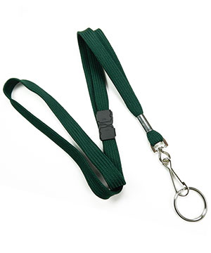  3/8 inch Hunter green work lanyard attached breakaway and swivel hook with key ring-blank-LRB320BHGN 