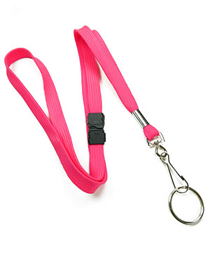 3/8 inch Hot pink work lanyard attached breakaway and swivel hook with key ring-blank-LRB320BHPK 