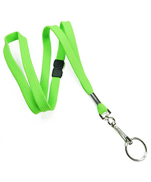  3/8 inch Lime green work lanyard attached breakaway and swivel hook with key ring-blank-LRB320BLMG 