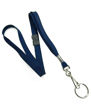  3/8 inch Navy blue work lanyard attached breakaway and swivel hook with key ring-blank-LRB320BNBL 