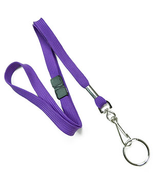  3/8 inch Purple work lanyard attached breakaway and swivel hook with key ring-blank-LRB320BPRP