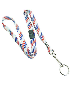  3/8 inch Patriotic pattern work lanyard attached breakaway and swivel hook with key ring-blank-LRB320BRBW