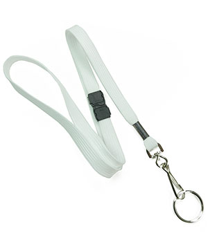  3/8 inch White work lanyard attached breakaway and swivel hook with key ring-blank-LRB320BWHT 